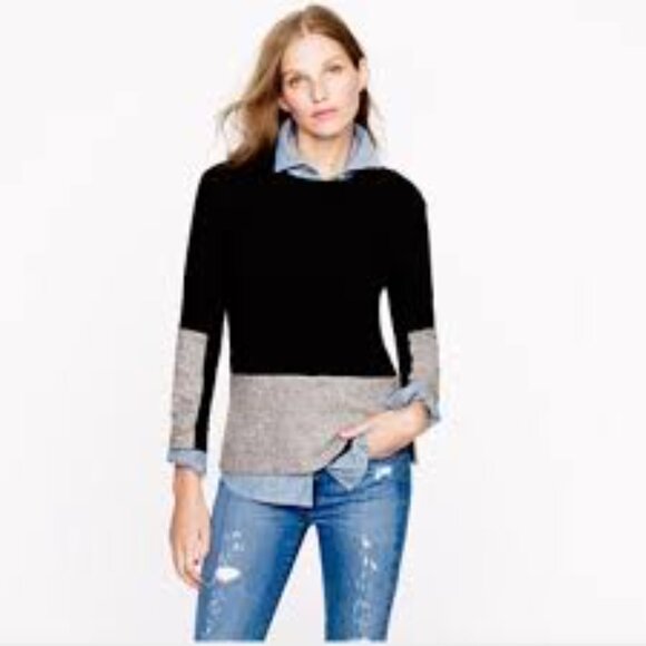 J.Crew With Cashmere Wool Blend Women's XS Black/Gray Pullover Sweater Two Tone - Picture 2 of 8